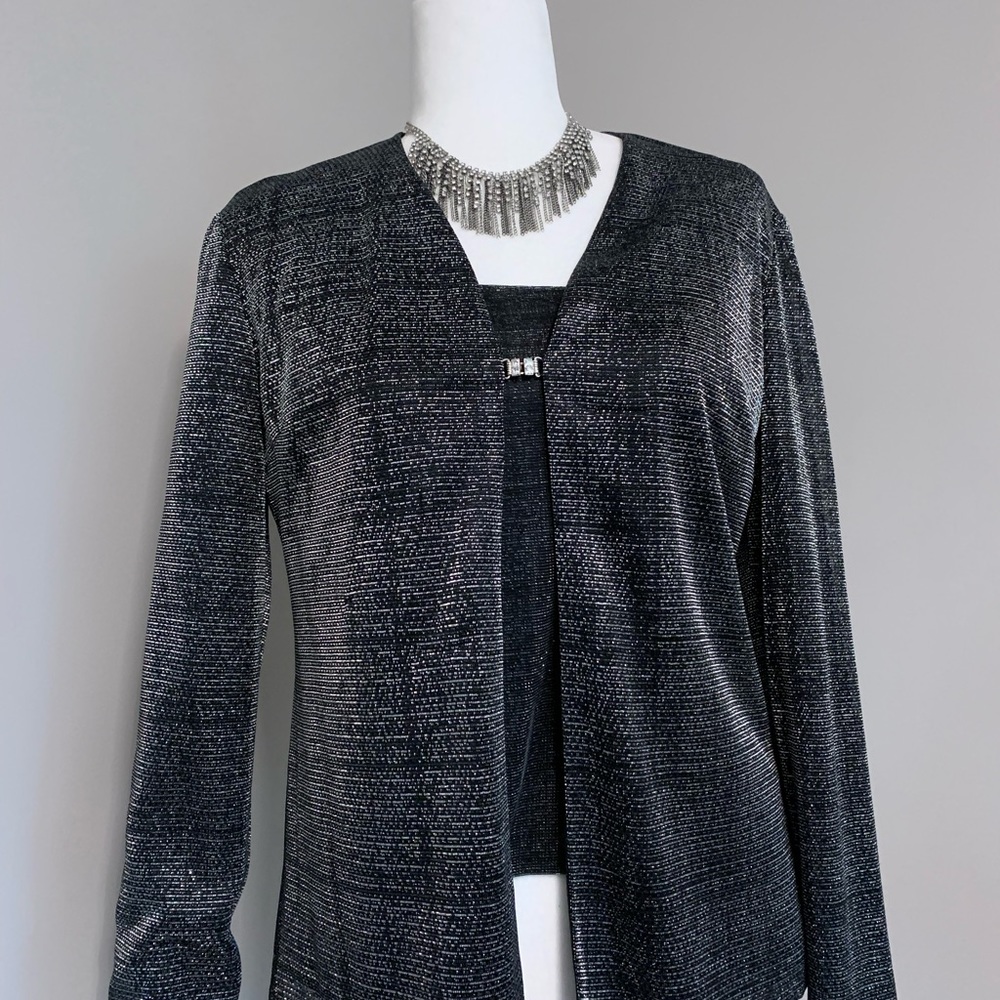 Liz Claiborne Night Black Silver Metallic Rhinestone 2-piece cocktail top blouse - Picture 12 of 12